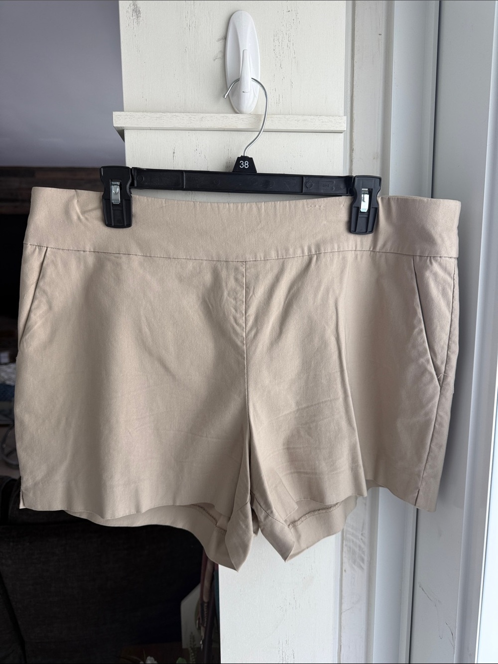 New York & Company Khaki High-Rise Tailored Shorts